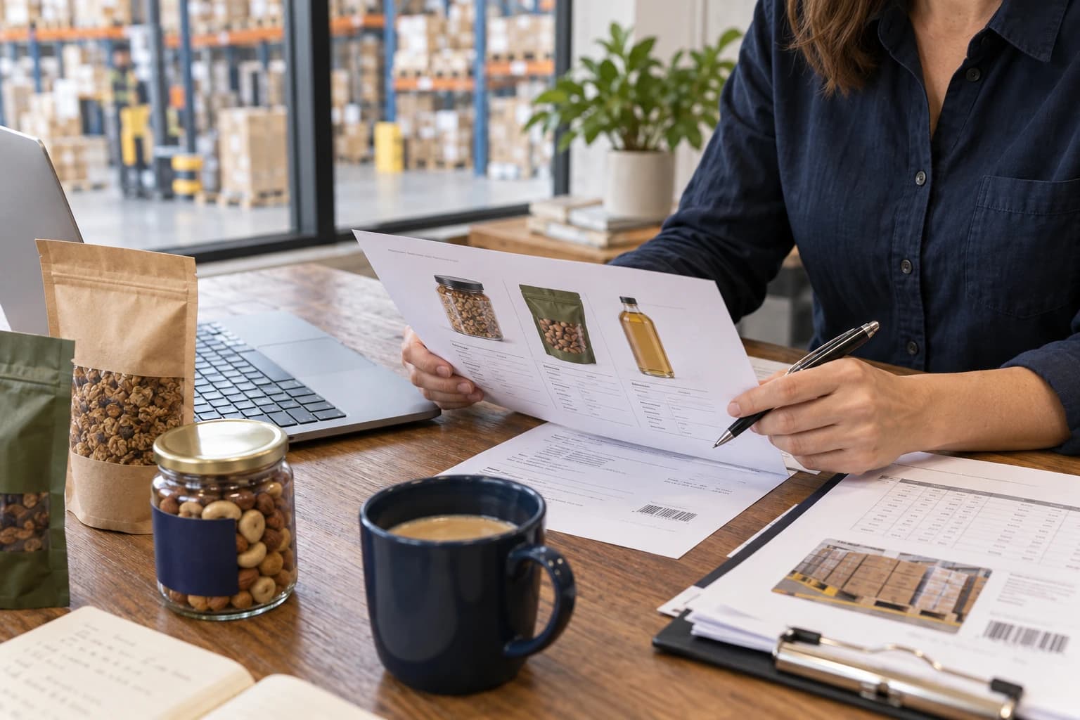Product samples and information arranged for review